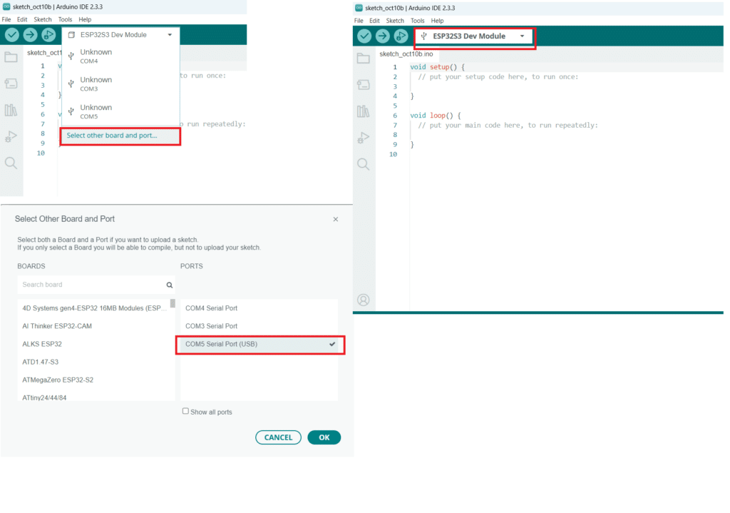 Connect to Serial ESP32-S3 Arduino IDE